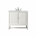 James Martin Vanities Athens 36in Single Vanity, Glossy White w/ 3 CM Arctic Fall Solid Surface Top E645-V36-GW-3AF